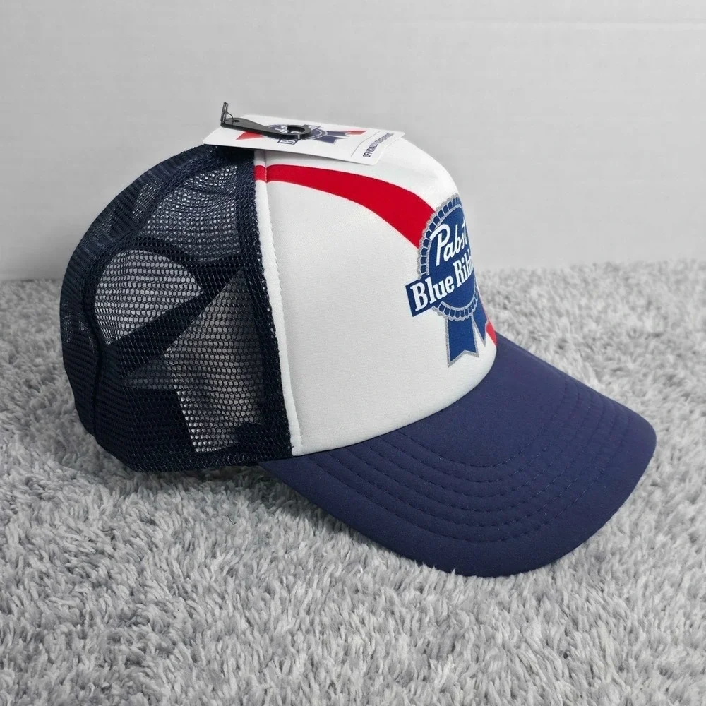 Pabst Blue‎ Ribbon PBR Beer Stripe Trucker Snapback Cap Hat Navy White Red NWT